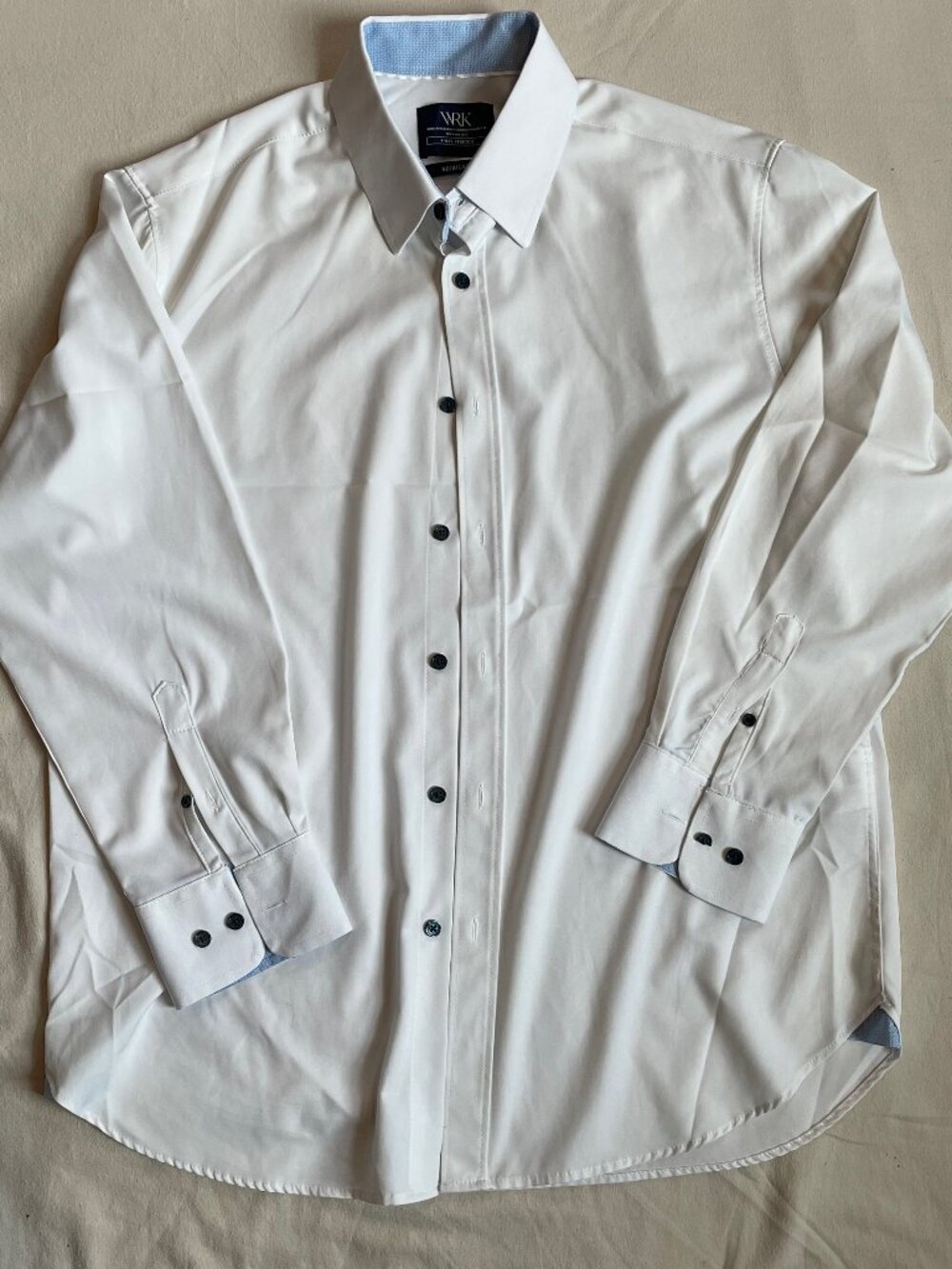 WRK White Men's Dress Shirt with Contrast Buttons 16.5